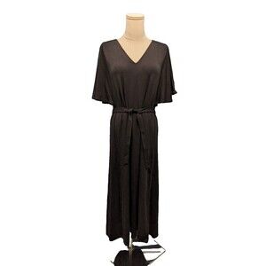 Garnet Hill Stretch Jersey Knit Belted Tencel Lyocell Midi Dress XS